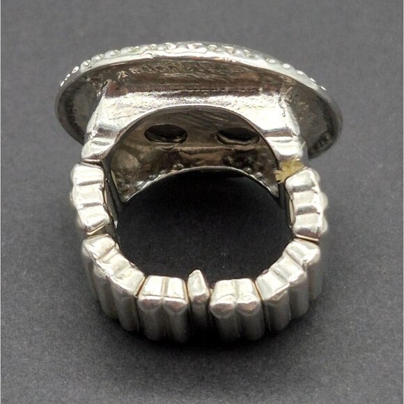 Large Statement Circular Purple Crystal Ring Silver Tone Stretch One Size - Picture 3 of 5